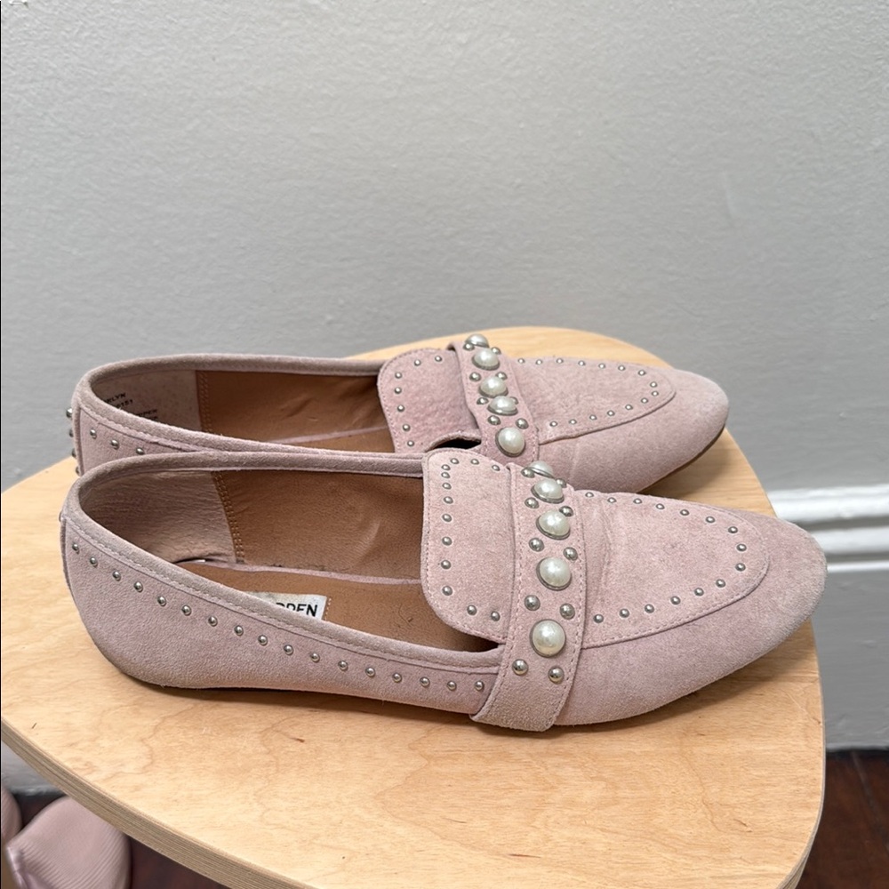 Steve Madden Pink Suede Loafer with Silver Studs